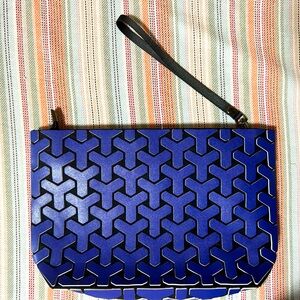 Patrizia Luca Blue Geometric Wristlet Clutch